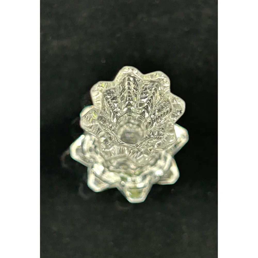 Vintage Clear Pressed Glass Bud Vase Sawtooth Rim Geometric Pattern 4.25 Inch